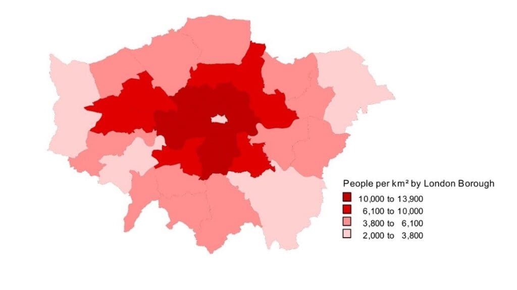 Resindential Population Density in Inner Boroughs