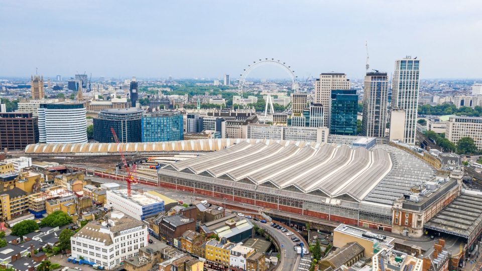 An aerial view of the Waterloo station in London, United Kingdom