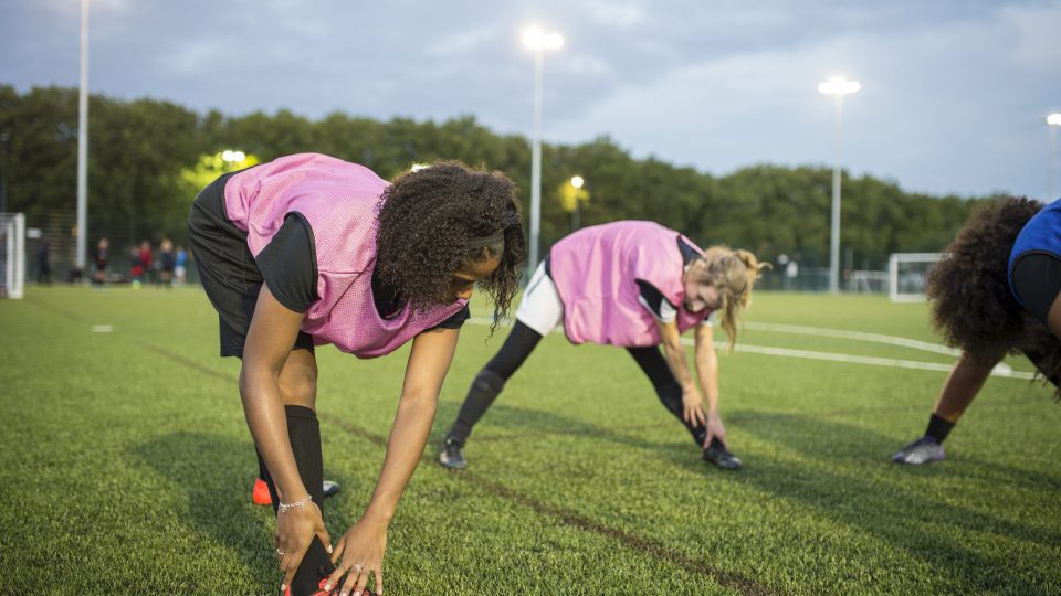 Women's football team practice, Hackney, East London, UK